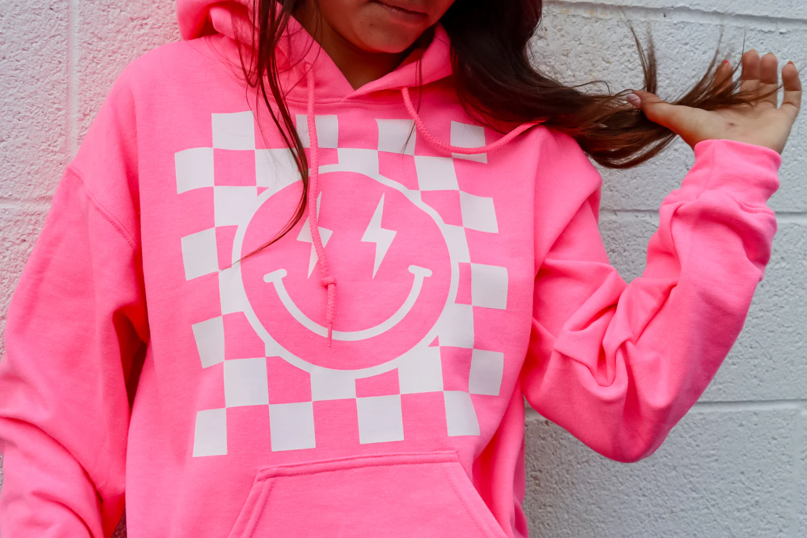 Pink Lightening Bolt Smiley Hoodie