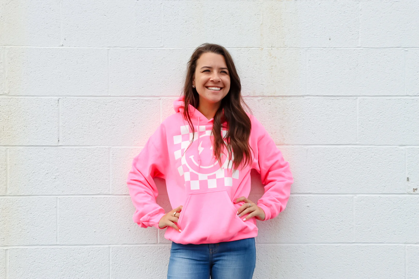 Pink Lightening Bolt Smiley Hoodie - Image 2